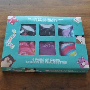 New unopened box set Squishmallow 6 pairs socks Size 9-11 Women's Shoe 5-8